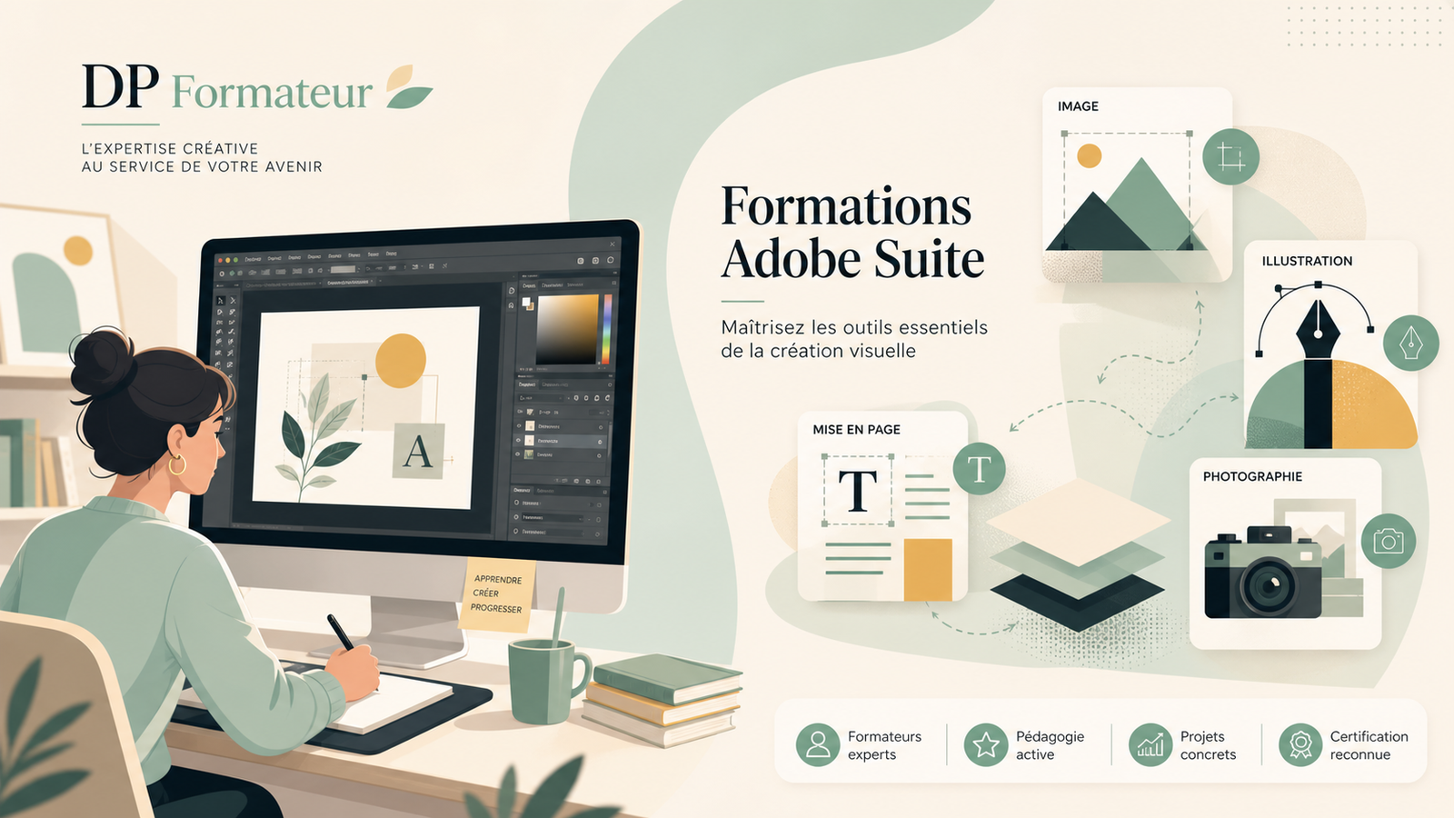 Illustration des formations de la suite Adobe pour DP Formateur