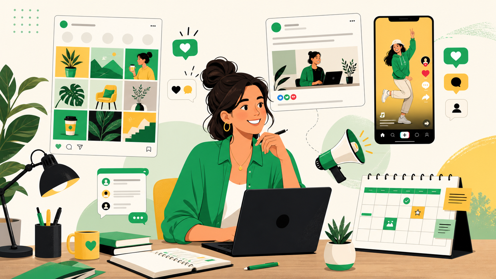Un community manager analysant les statistiques des réseaux sociaux sur son ordinateur tout en prenant des notes.