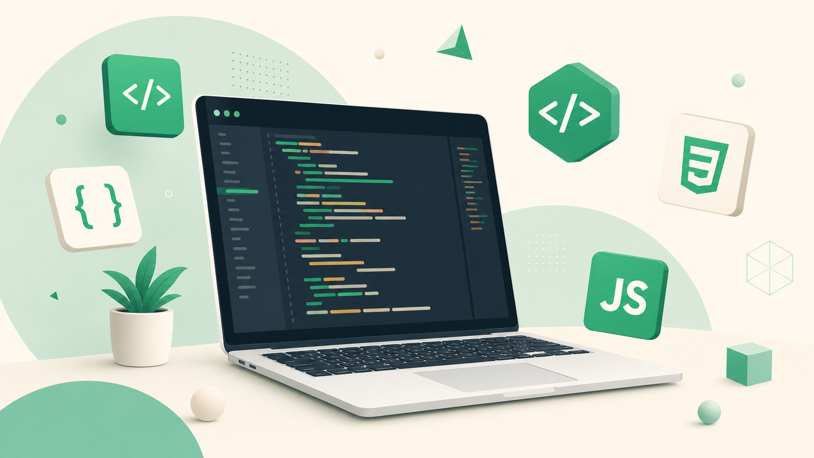 Image d'un développeur web travaillant sur un ordinateur portable avec des lignes de code affichées à l'écran.