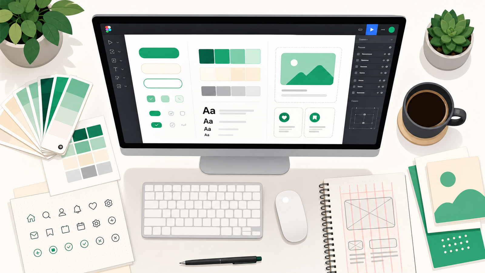 Un designer d'interface utilisateur travaillant sur un projet numérique avec des outils de conception sur un écran