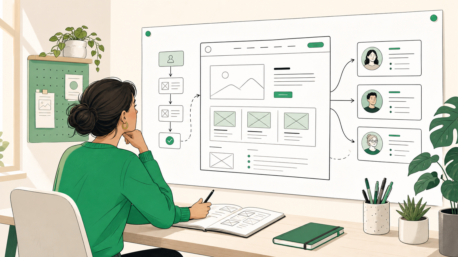 Un designer UX travaillant sur un projet, concentré sur l'interface d'un site web sur son ordinateur portable.